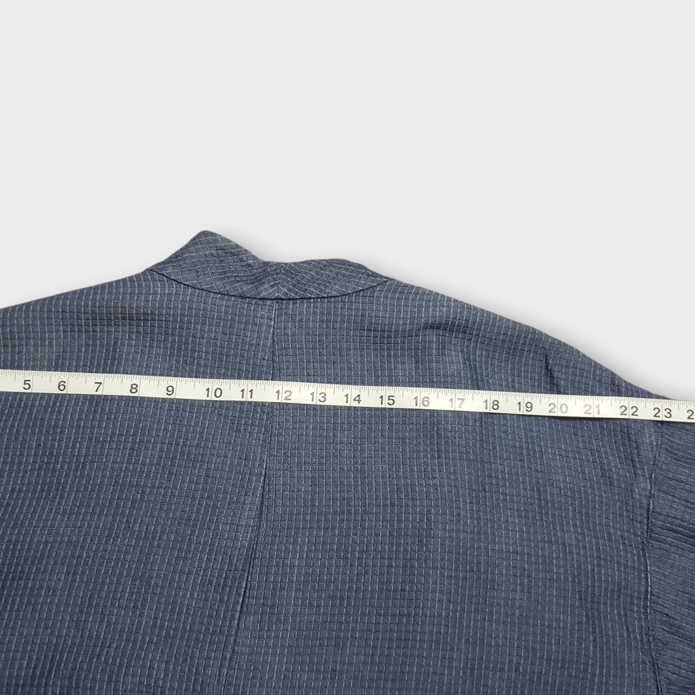 Eileen Fisher Grid Textured Tencel Open Front Kimono Jacket Blue Large Pockets - Picture 10 of 11